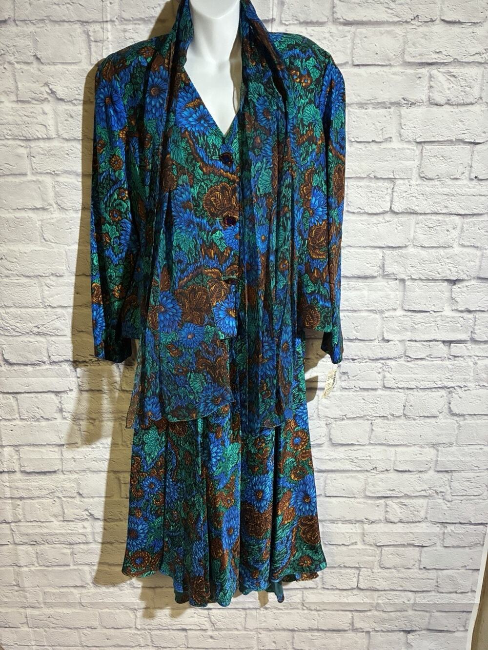 Vintage Anne Crimmins for UMI Silk 3 Piece Suit Skirt Scarf NWT Size 14 Saks